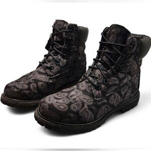 Timberland Limited Edition Paisley Print Canvas Moto Combat Lace Up Boots